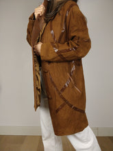 Load image into Gallery viewer, The Suede Lines | Vintage real suede leather jacket shiny line pattern coat brown S-M
