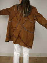 Load image into Gallery viewer, The Suede Lines | Vintage real suede leather jacket shiny line pattern coat brown S-M
