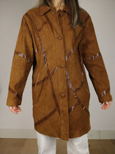 Load image into Gallery viewer, The Suede Lines | Vintage real suede leather jacket shiny line pattern coat brown S-M
