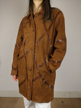 Load image into Gallery viewer, The Suede Lines | Vintage real suede leather jacket shiny line pattern coat brown S-M
