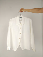 Load image into Gallery viewer, The White Daffodil | Vintage white blouse statement collar chest flower floral embroidery romantic feminine S
