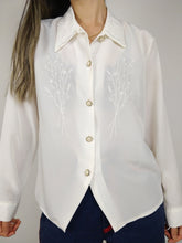 Load image into Gallery viewer, The White Daffodil | Vintage white blouse statement collar chest flower floral embroidery romantic feminine S
