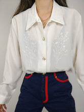 Load image into Gallery viewer, The White Daffodil | Vintage white blouse statement collar chest flower floral embroidery romantic feminine S
