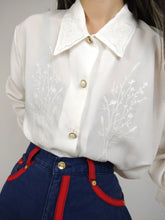 Load image into Gallery viewer, The White Daffodil | Vintage white blouse statement collar chest flower floral embroidery romantic feminine S

