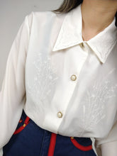 Load image into Gallery viewer, The White Daffodil | Vintage white blouse statement collar chest flower floral embroidery romantic feminine S

