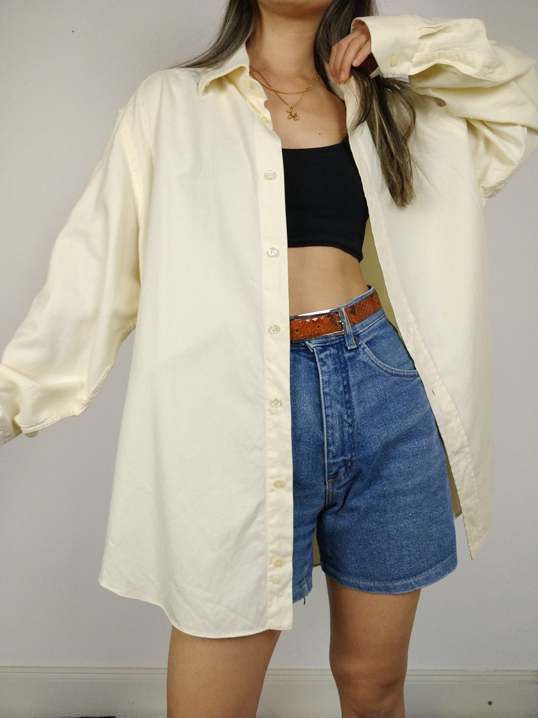 Das Balmain-Shirt | Vintage-Designer-Balmain-Herrenhemd aus weißer, cremefarbener Baumwolle L-XL