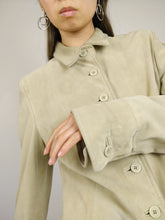 Lade das Bild in den Galerie-Viewer, Das Moonshine-Wildleder | Vintage-Jacke aus echtem Wildleder, Mantel aus weißem beigem Blazer S
