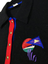 Load image into Gallery viewer, The Black 80s Knit | Vintage wool mix knit sweater embroidery black red blue green polo collar M

