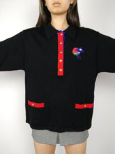 Load image into Gallery viewer, The Black 80s Knit | Vintage wool mix knit sweater embroidery black red blue green polo collar M
