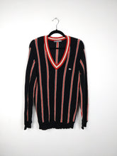 Load image into Gallery viewer, The Black Lacoste | Vintage sweater alpaca wool knit black red stripe V neck college designer M

