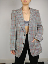 Load image into Gallery viewer, The Grey Checker Blazer | Vintage grey checkered red blazer jacket S
