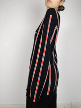 Load image into Gallery viewer, The Black Lacoste | Vintage sweater alpaca wool knit black red stripe V neck college designer M

