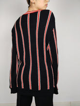 Load image into Gallery viewer, The Black Lacoste | Vintage sweater alpaca wool knit black red stripe V neck college designer M
