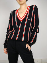 Load image into Gallery viewer, The Black Lacoste | Vintage sweater alpaca wool knit black red stripe V neck college designer M
