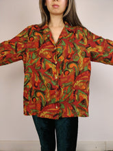 Load image into Gallery viewer, The Red Earth | Vintage shirt blouse abstract print pattern long sleeve red orange brown M
