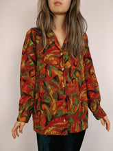 Load image into Gallery viewer, The Red Earth | Vintage shirt blouse abstract print pattern long sleeve red orange brown M
