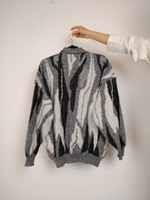 Load image into Gallery viewer, The Black White Rocks | Vintage wool mix knit sweater polo collar abstract pattern men unisex XL
