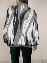 Load image into Gallery viewer, The Black White Rocks | Vintage wool mix knit sweater polo collar abstract pattern men unisex XL
