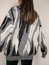 Load image into Gallery viewer, The Black White Rocks | Vintage wool mix knit sweater polo collar abstract pattern men unisex XL
