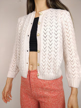 Load image into Gallery viewer, The Marshmallow Knit | Vintage white pink knit sweater cardigan top plain XS-S
