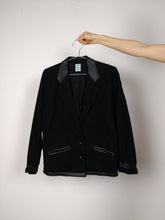 Load image into Gallery viewer, The Black Wool Blazer | Vintage wool black leather collar blazer jacket S-M
