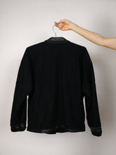 Load image into Gallery viewer, The Black Wool Blazer | Vintage wool black leather collar blazer jacket S-M

