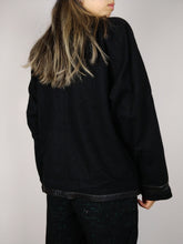 Load image into Gallery viewer, The Black Wool Blazer | Vintage wool black leather collar blazer jacket S-M
