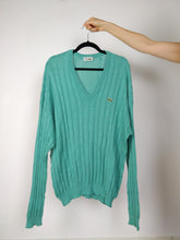 Load image into Gallery viewer, The Lacoste Mint Knit | Vintage wool knit sweater cable men unisex V neck green mint turquoise designer women men unisex L-XL
