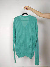 Load image into Gallery viewer, The Lacoste Mint Knit | Vintage wool knit sweater cable men unisex V neck green mint turquoise designer women men unisex L-XL
