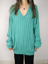 Load image into Gallery viewer, The Lacoste Mint Knit | Vintage wool knit sweater cable men unisex V neck green mint turquoise designer women men unisex L-XL
