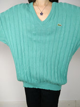 Load image into Gallery viewer, The Lacoste Mint Knit | Vintage wool knit sweater cable men unisex V neck green mint turquoise designer women men unisex L-XL

