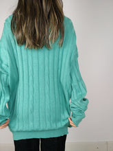Load image into Gallery viewer, The Lacoste Mint Knit | Vintage wool knit sweater cable men unisex V neck green mint turquoise designer women men unisex L-XL
