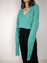 Load image into Gallery viewer, The Lacoste Mint Knit | Vintage wool knit sweater cable men unisex V neck green mint turquoise designer women men unisex L-XL
