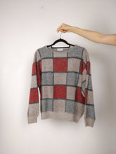 Load image into Gallery viewer, The Beige Checker Knit | Vintage wool mix knit sweater red beige square check pattern Rolly Go S-M
