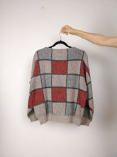 Load image into Gallery viewer, The Beige Checker Knit | Vintage wool mix knit sweater red beige square check pattern Rolly Go S-M
