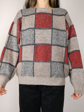 Load image into Gallery viewer, The Beige Checker Knit | Vintage wool mix knit sweater red beige square check pattern Rolly Go S-M

