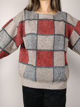 Load image into Gallery viewer, The Beige Checker Knit | Vintage wool mix knit sweater red beige square check pattern Rolly Go S-M
