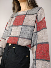 Load image into Gallery viewer, The Beige Checker Knit | Vintage wool mix knit sweater red beige square check pattern Rolly Go S-M
