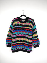 Load image into Gallery viewer, The Crazy Black Knit | Vintage knit sweater pullover structural pattern jumper black red blue purple winter S-M
