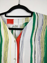 Load image into Gallery viewer, The Funky Stripe Blouse | Vintage shirt blouse striped short sleeve white yellow orange green oversized viscose L-XL
