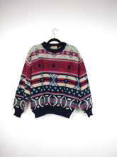 Load image into Gallery viewer, The Spitfire Knit Sweater | Vintage wool mix knit sweater pullover Icelandic Nordic Norwegian pattern jumper red blue women men unisex L
