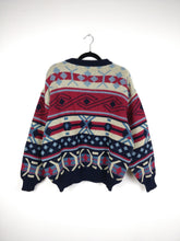 Load image into Gallery viewer, The Spitfire Knit Sweater | Vintage wool mix knit sweater pullover Icelandic Nordic Norwegian pattern jumper red blue women men unisex L

