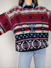 Load image into Gallery viewer, The Spitfire Knit Sweater | Vintage wool mix knit sweater pullover Icelandic Nordic Norwegian pattern jumper red blue women men unisex L
