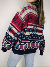 Load image into Gallery viewer, The Spitfire Knit Sweater | Vintage wool mix knit sweater pullover Icelandic Nordic Norwegian pattern jumper red blue women men unisex L
