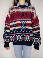 Load image into Gallery viewer, The Spitfire Knit Sweater | Vintage wool mix knit sweater pullover Icelandic Nordic Norwegian pattern jumper red blue women men unisex L
