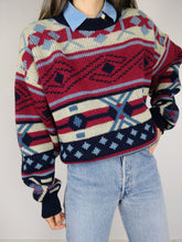 Load image into Gallery viewer, The Spitfire Knit Sweater | Vintage wool mix knit sweater pullover Icelandic Nordic Norwegian pattern jumper red blue women men unisex L
