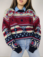 Load image into Gallery viewer, The Spitfire Knit Sweater | Vintage wool mix knit sweater pullover Icelandic Nordic Norwegian pattern jumper red blue women men unisex L
