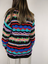 Load image into Gallery viewer, The Crazy Black Knit | Vintage knit sweater pullover structural pattern jumper black red blue purple winter S-M
