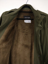 Load image into Gallery viewer, The Khaki Teddy Trench | Vintage trench coat jacket green khaki faux fur teddy sherpa lining winter S
