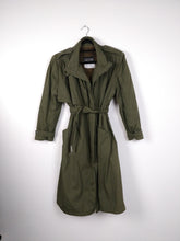 Load image into Gallery viewer, The Khaki Teddy Trench | Vintage trench coat jacket green khaki faux fur teddy sherpa lining winter S
